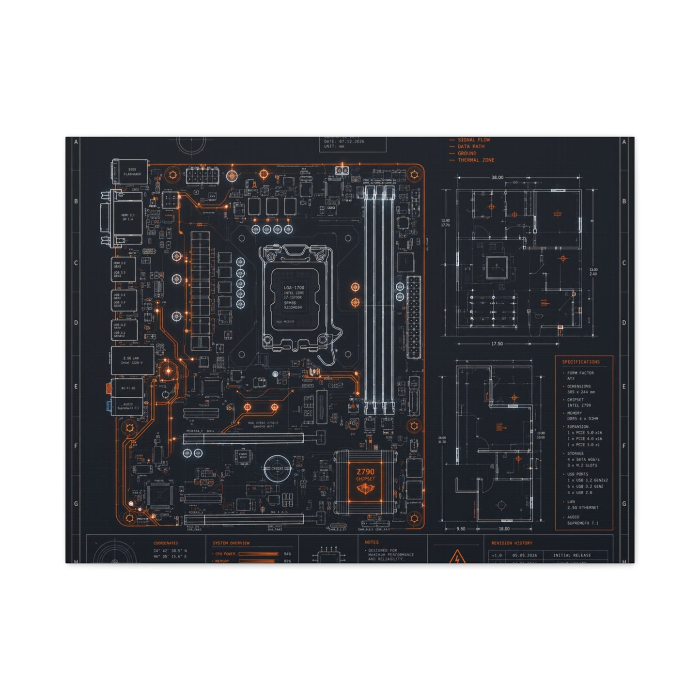 Custom Printed Circuit Board Matte Canvas Wall Art – 60 Sizes, Vertical, Horizontal & Square