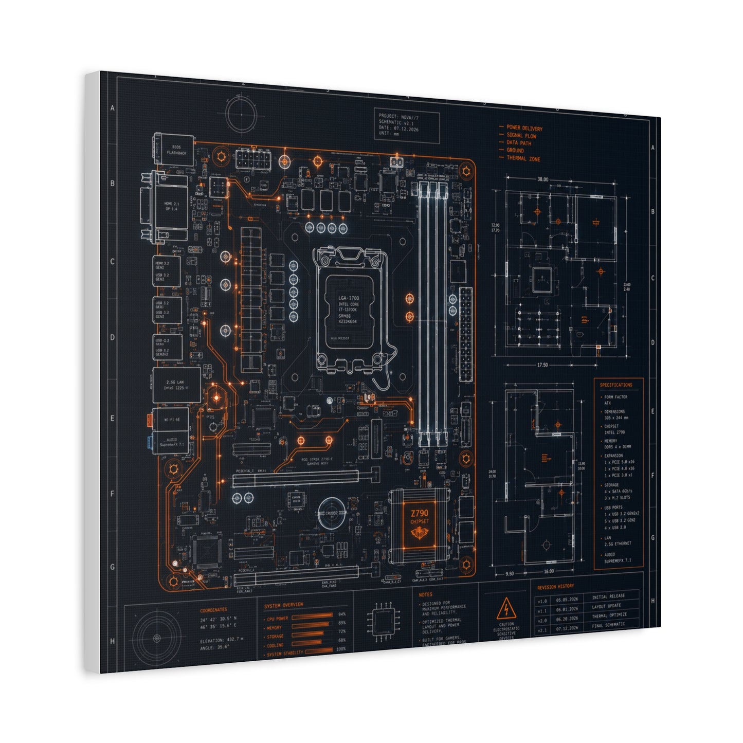 Custom Printed Circuit Board Matte Canvas Wall Art – 60 Sizes, Vertical, Horizontal & Square