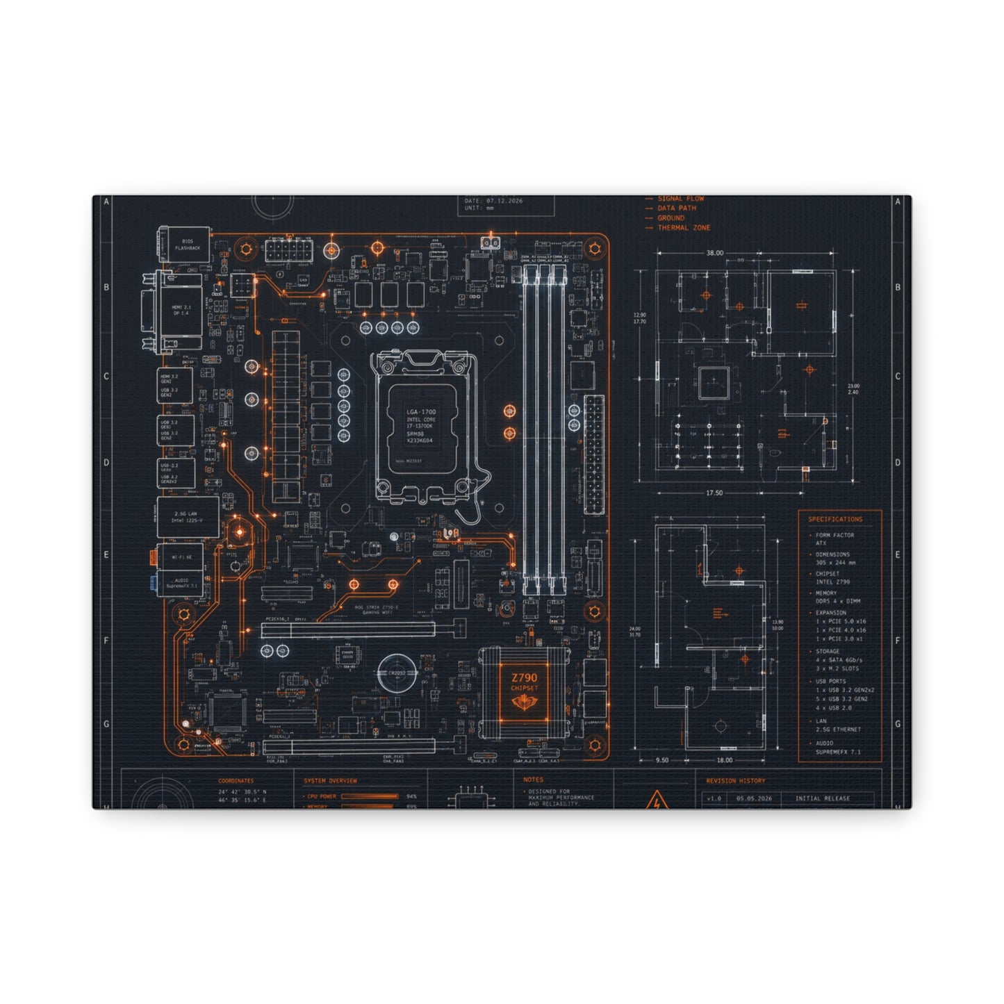 Custom Printed Circuit Board Matte Canvas Wall Art – 60 Sizes, Vertical, Horizontal & Square