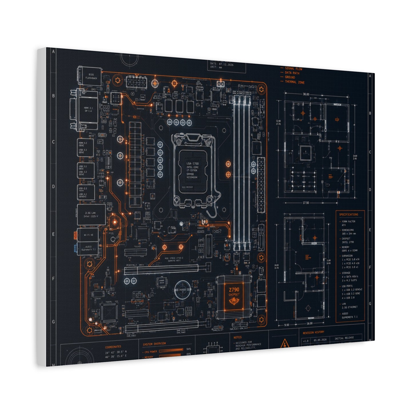 Custom Printed Circuit Board Matte Canvas Wall Art – 60 Sizes, Vertical, Horizontal & Square