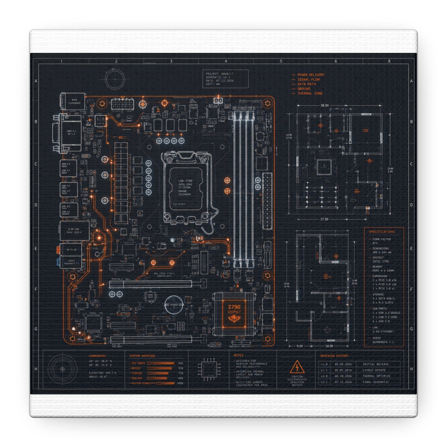 Custom Printed Circuit Board Matte Canvas Wall Art – 60 Sizes, Vertical, Horizontal & Square