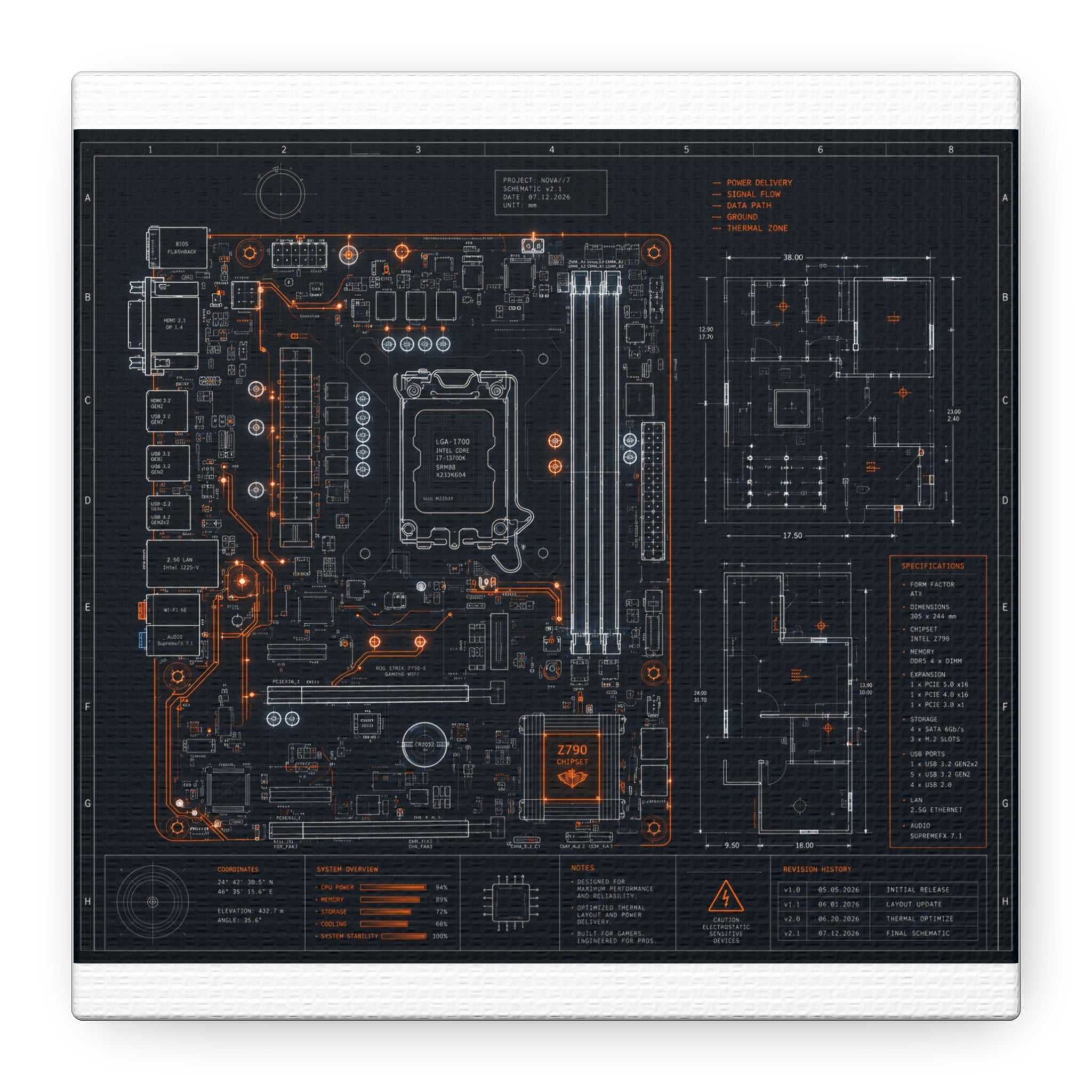 Custom Printed Minimalist Circuit Board Matte Canvas