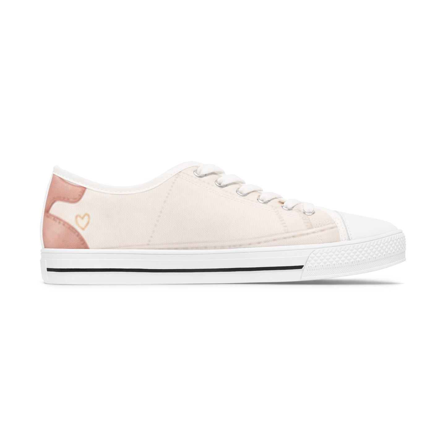 Custom Printed Women’s Low Top Canvas Sneakers – Blush Heart Design, Casual & Lightweight