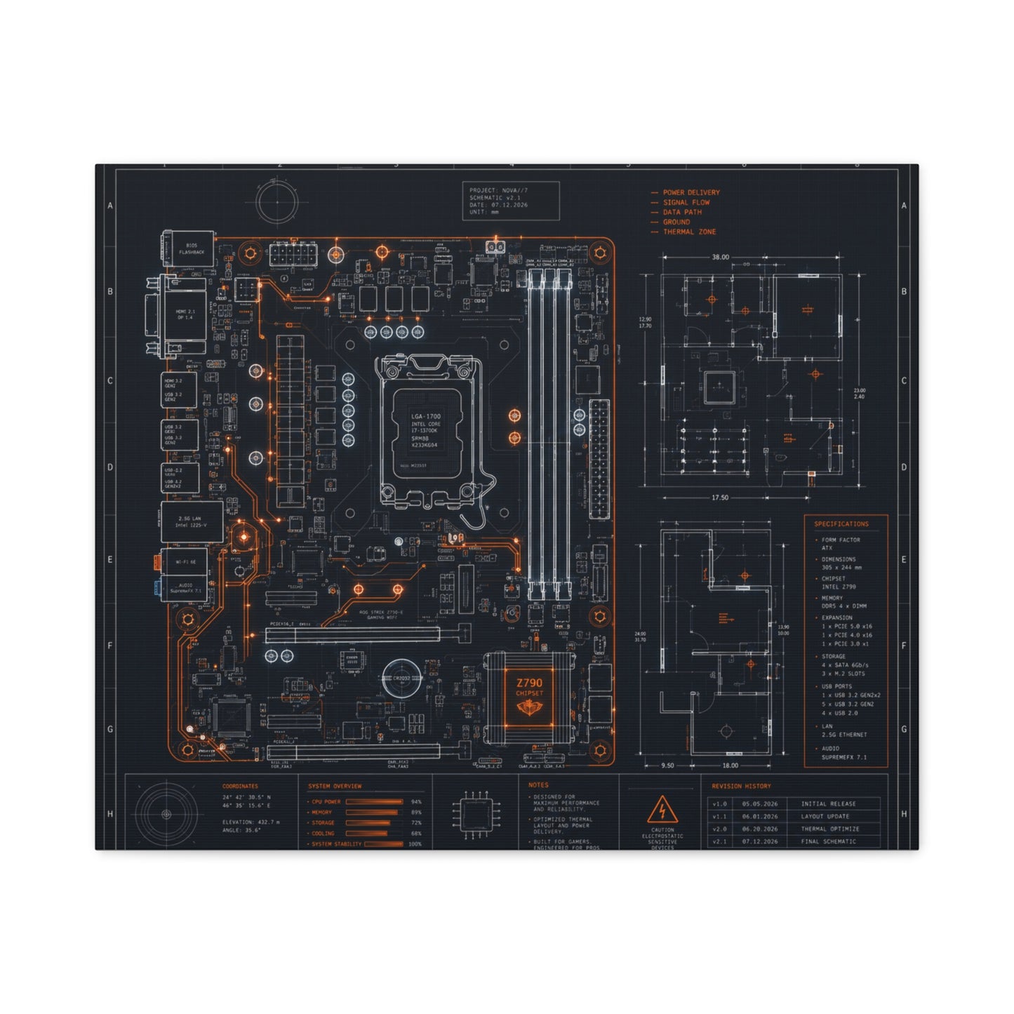 Custom Printed Circuit Board Matte Canvas Wall Art – 60 Sizes, Vertical, Horizontal & Square