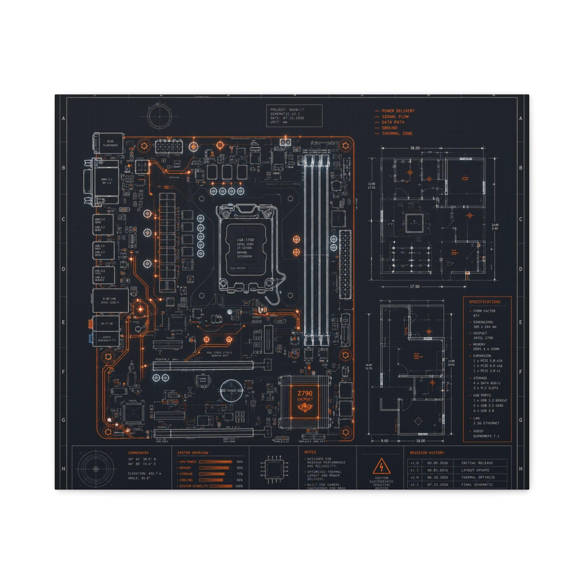 Custom Printed Minimalist Circuit Board Matte Canvas