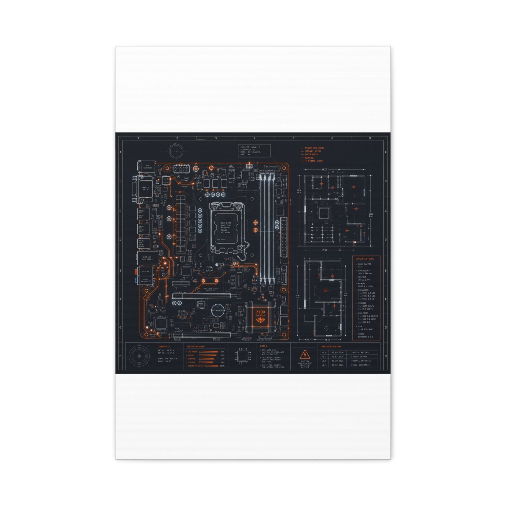 Custom Printed Minimalist Circuit Board Matte Canvas