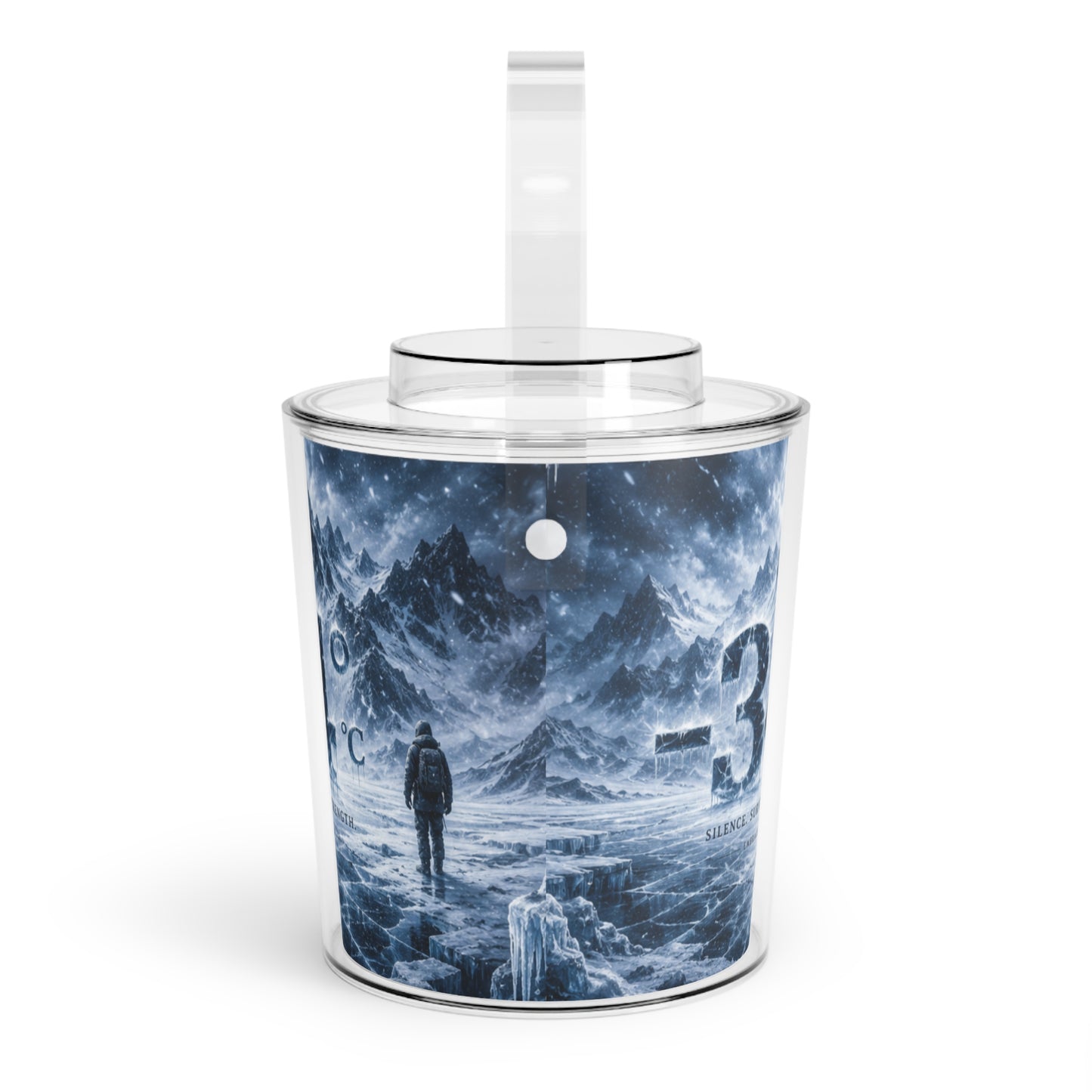 Custom Printed Ice Bucket — Arctic Survival Graphic (-34C) with Mountains & Explorer
