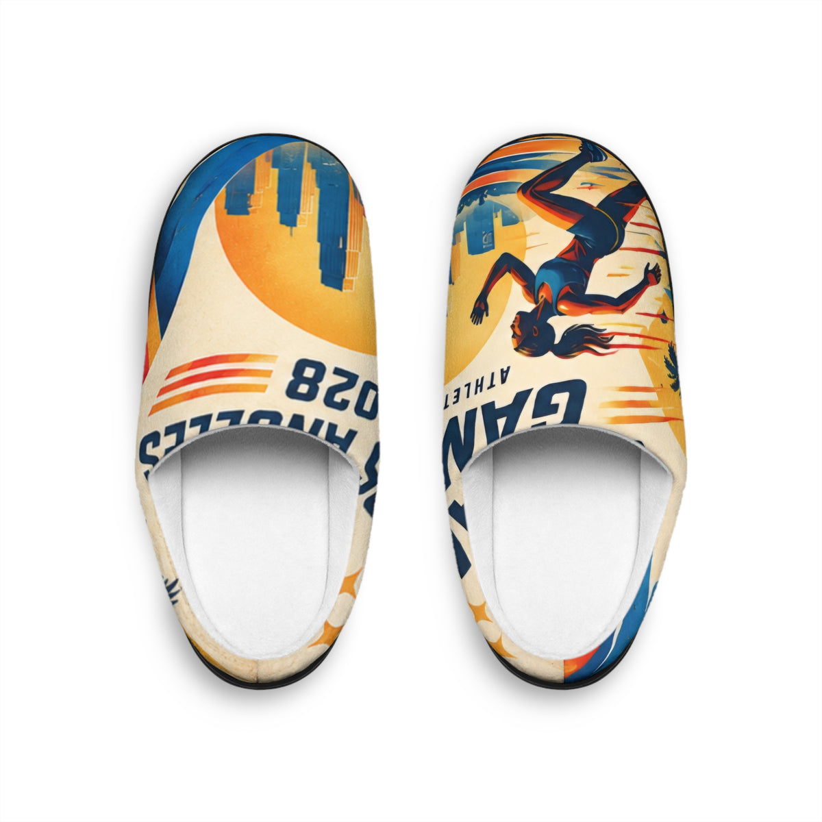 Custom Printed Men's Slippers — Retro Surf Poster Design (Los Angeles 2028) - Mayon Finds