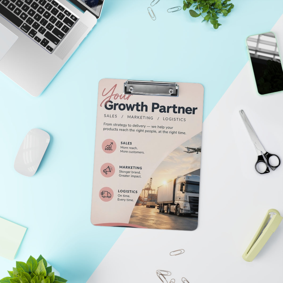 Custom Printed Marketing & Logistics Clipboard — "Your Growth Partner" Promotional Clipboard - Mayon Finds