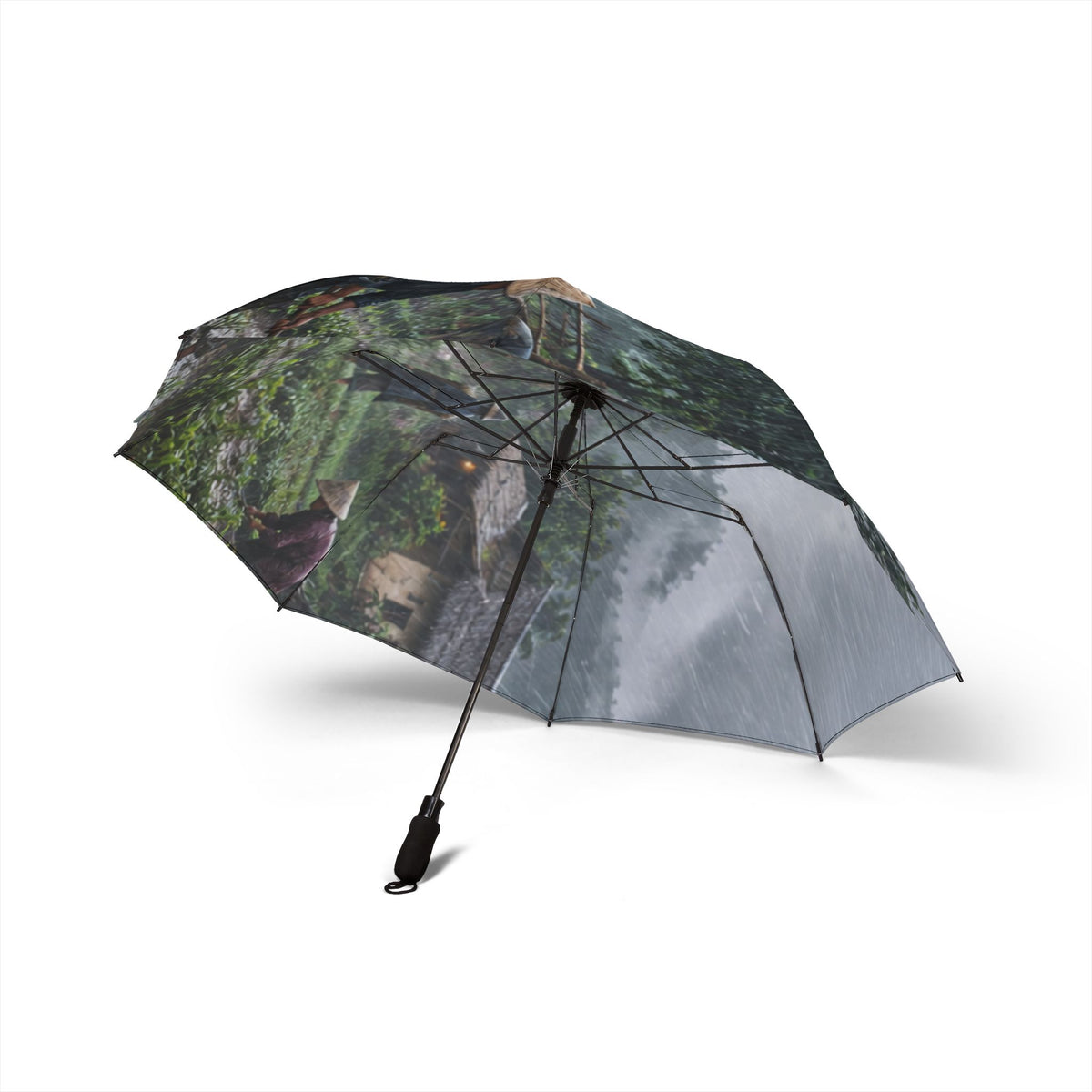 Custom Printed Scenic Woodland Rain Umbrella – Foldable Semi‑Automatic with Nature Deer Design - Mayon Finds