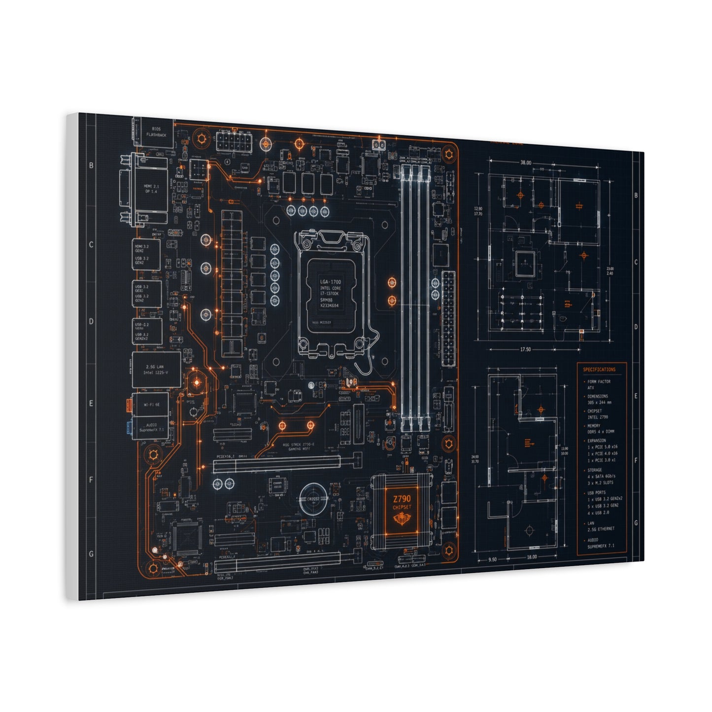 Custom Printed Circuit Board Matte Canvas Wall Art – 60 Sizes, Vertical, Horizontal & Square