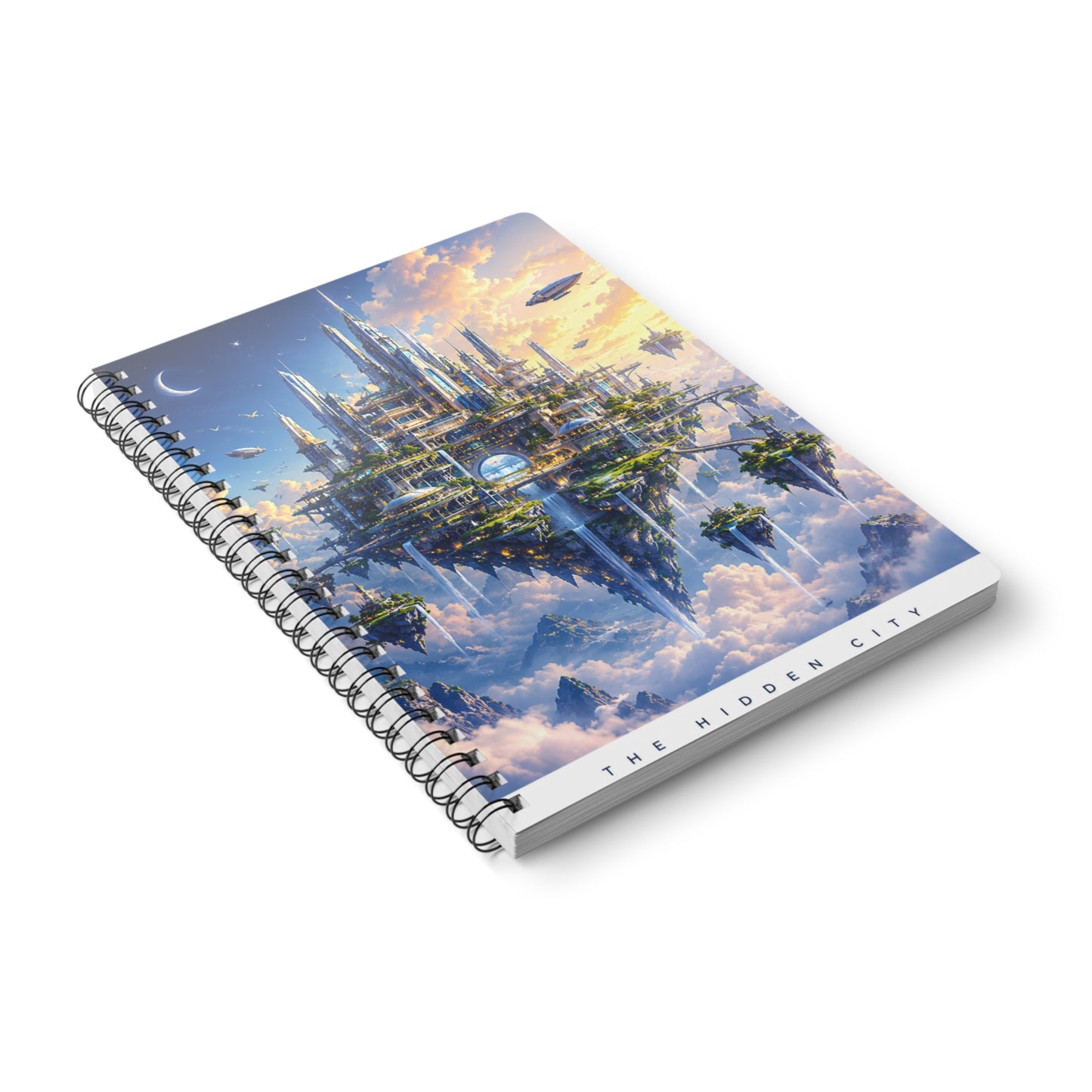 Custom Printed A5 Fantasy Journal – "The Hidden City" Floating Island, 150 Ruled Pages