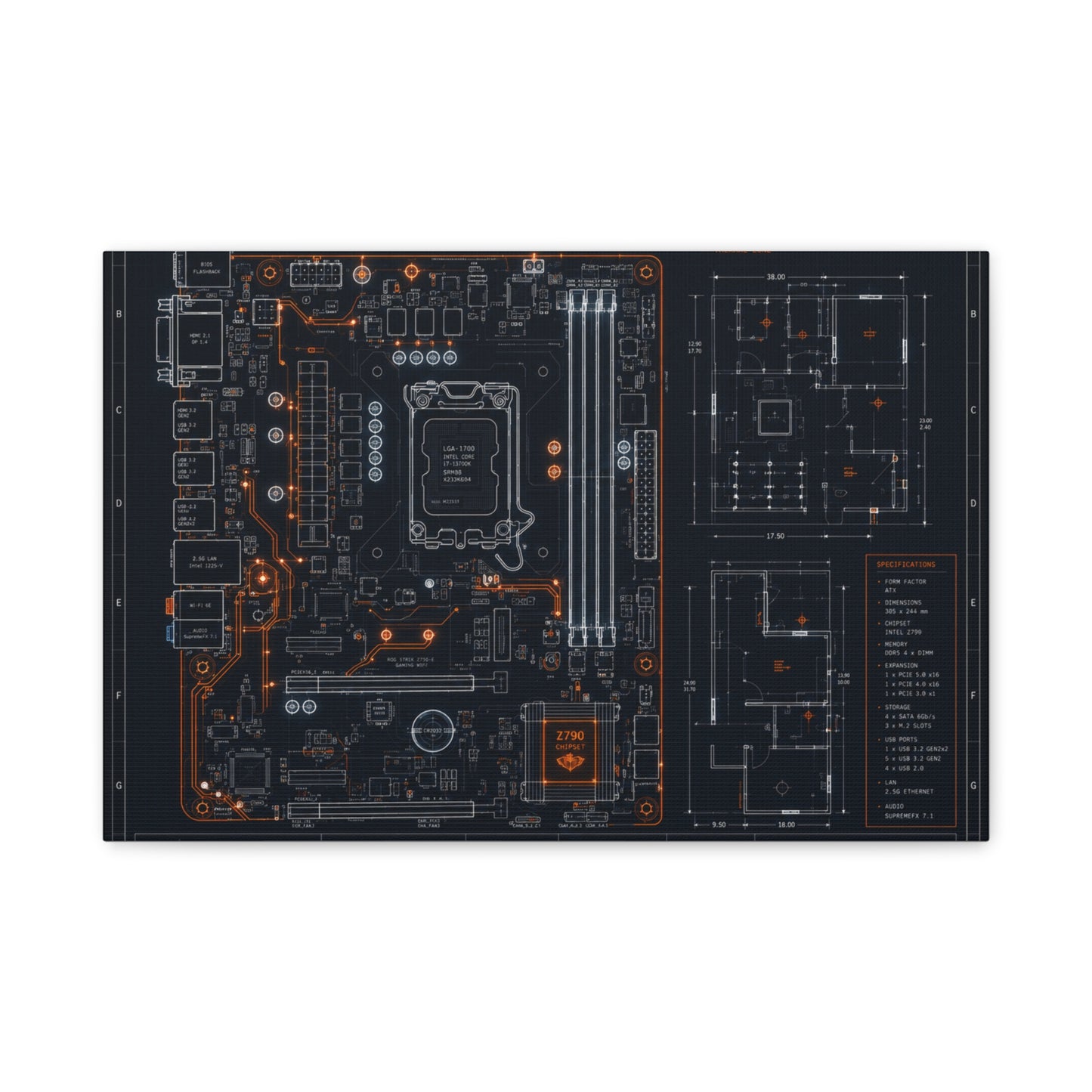 Custom Printed Circuit Board Matte Canvas Wall Art – 60 Sizes, Vertical, Horizontal & Square