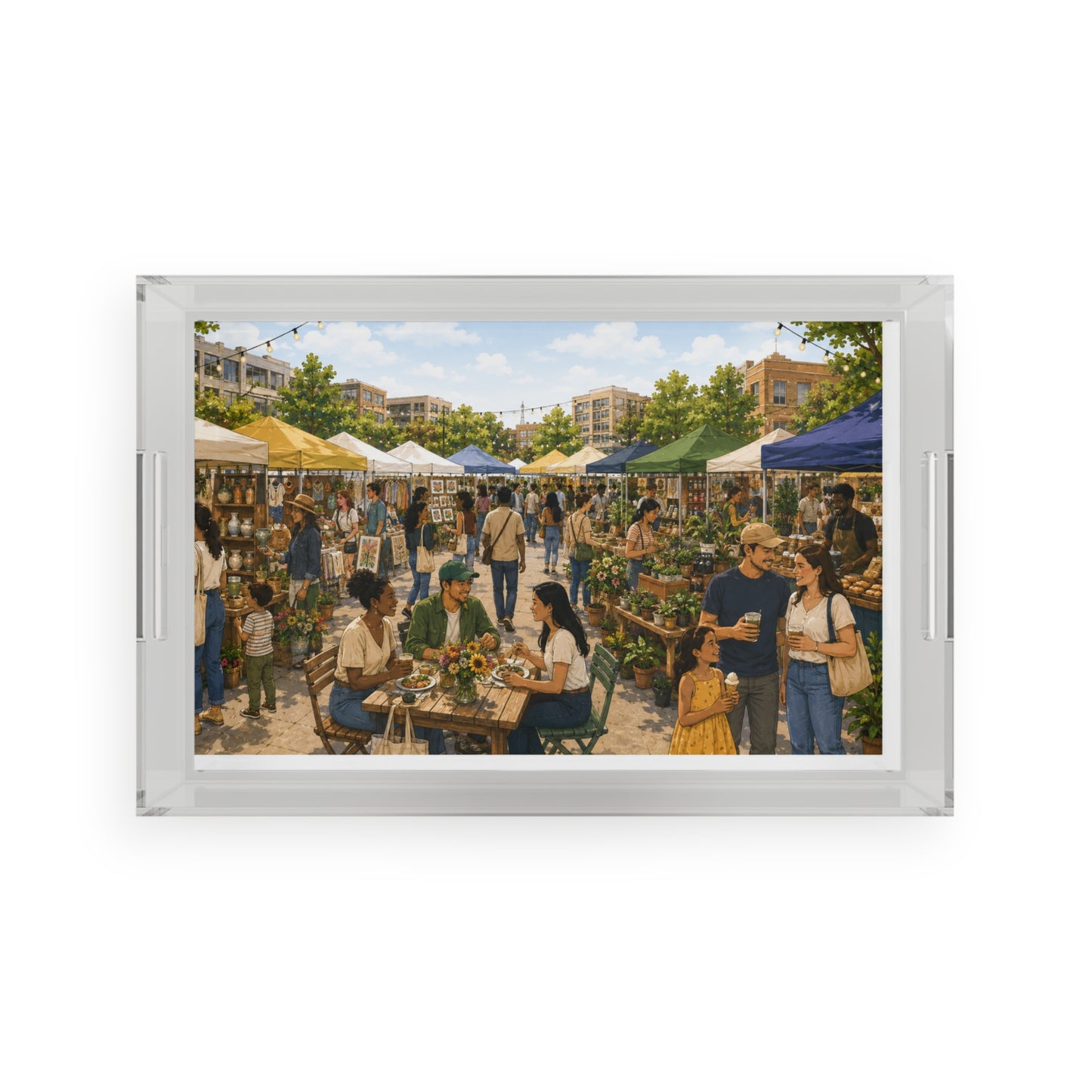 Custom Printed Farmers Market Acrylic Serving Tray — Sunny Outdoor Market Scene