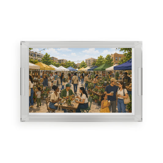 Custom Printed Farmers Market Acrylic Serving Tray — Sunny Outdoor Market Scene