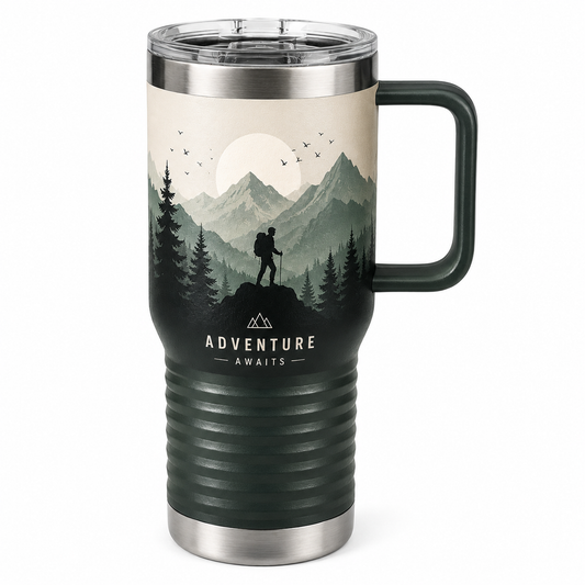 Custom Printed  Adventure Awaits travelling Mug