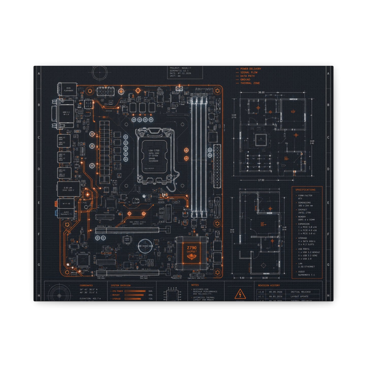 Custom Printed Circuit Board Matte Canvas Wall Art – 60 Sizes, Vertical, Horizontal & Square