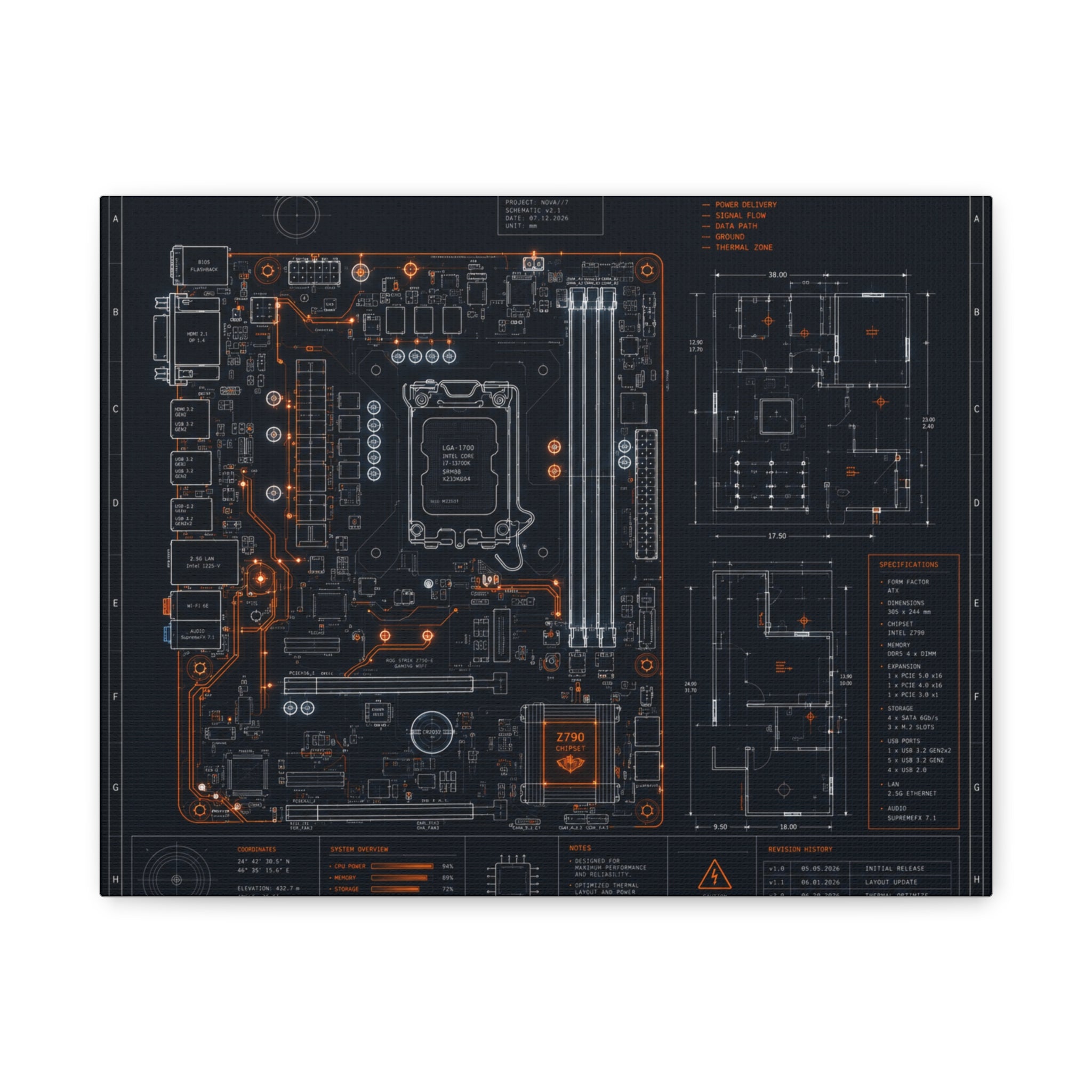 Custom Printed Minimalist Circuit Board Matte Canvas
