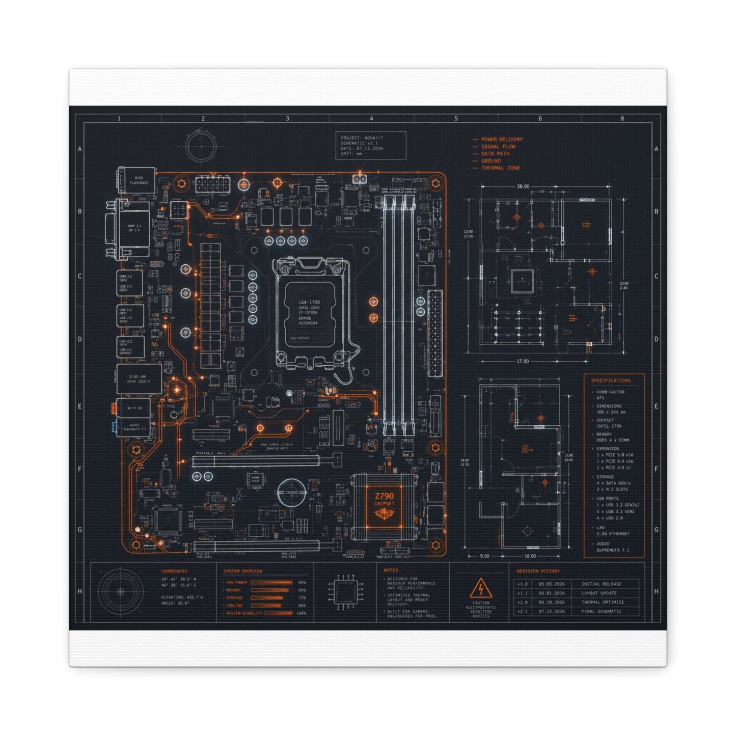 Custom Printed Circuit Board Matte Canvas Wall Art – 60 Sizes, Vertical, Horizontal & Square