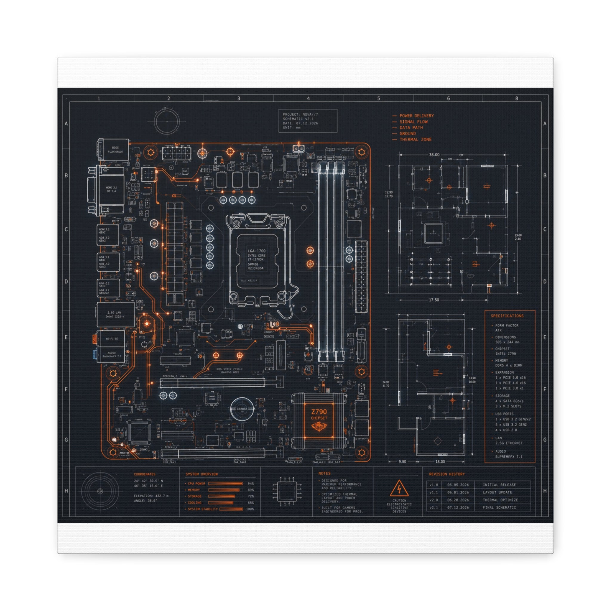 Custom Printed Minimalist Circuit Board Matte Canvas