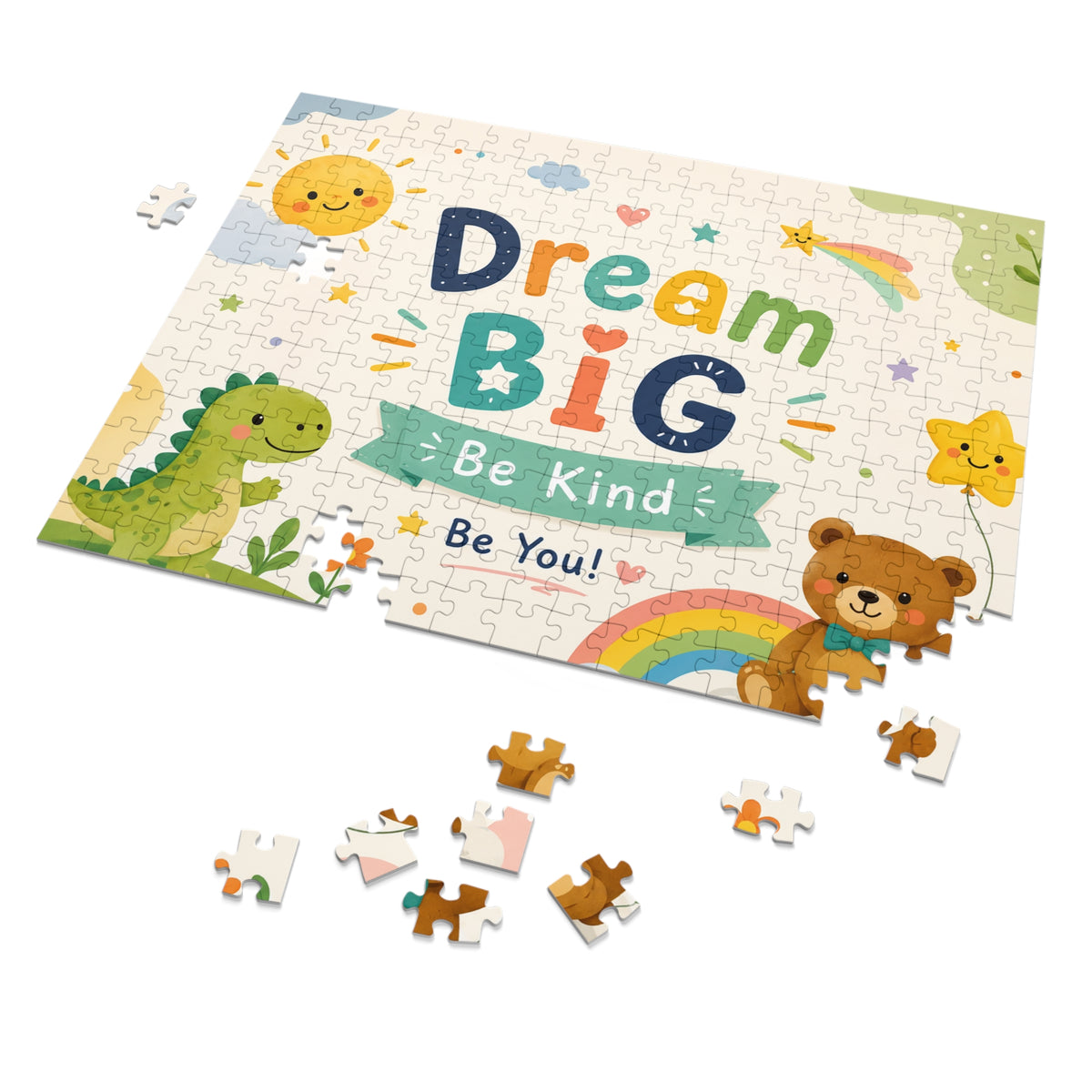 Custom Printed Kids Jigsaw Puzzle with Tin – “Dream Big, Be Kind, Be You” Inspirational Design