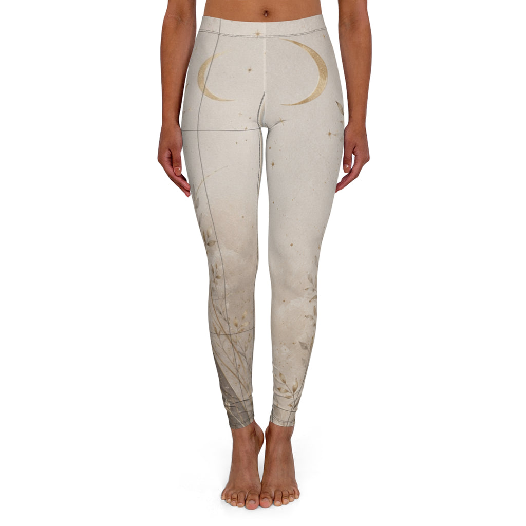 Custom Engraved  Moonlit Blossom Leggings — Floral Crescent Moon Yoga Leggings