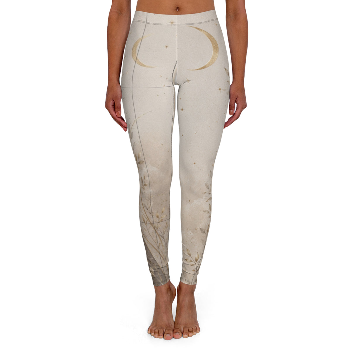 Custom Printed Moonlit Blossom Yoga Leggings – Floral Crescent Moon, 4-Way Stretch, High Waist