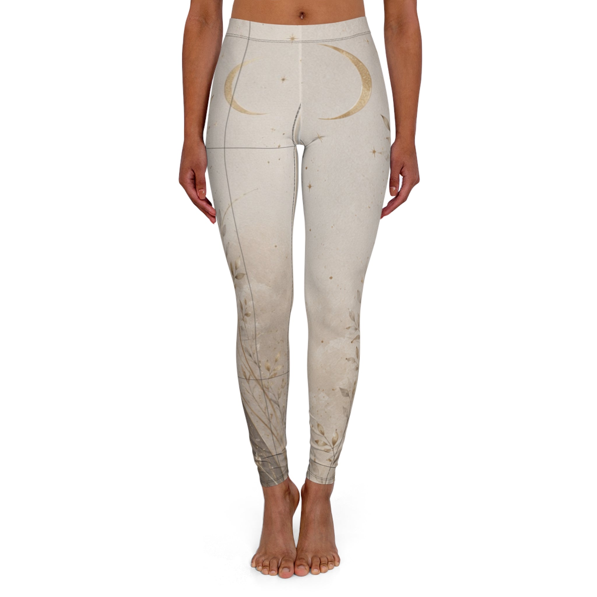 Custom Engraved  Moonlit Blossom Leggings — Floral Crescent Moon Yoga Leggings