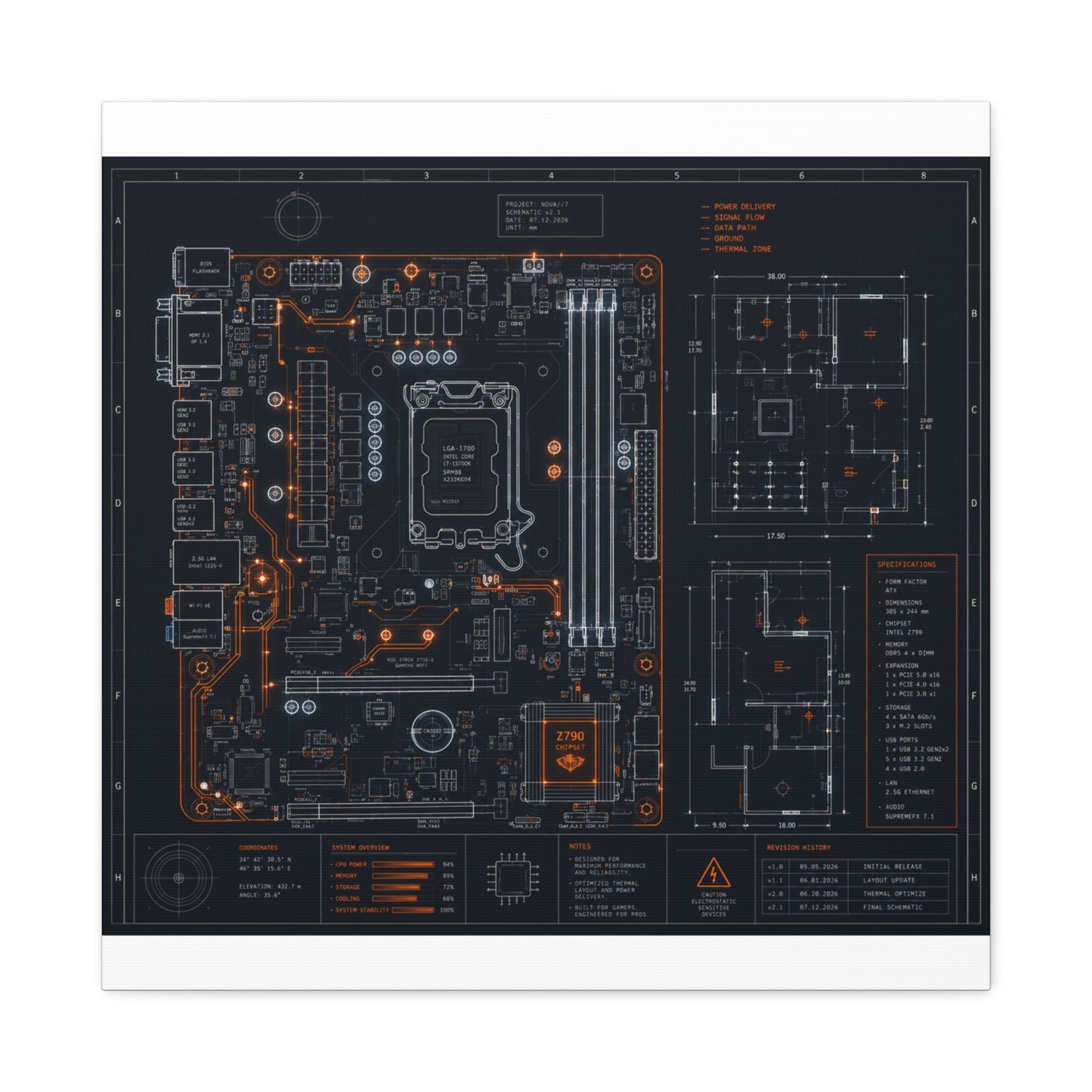 Custom Printed Circuit Board Matte Canvas Wall Art – 60 Sizes, Vertical, Horizontal & Square