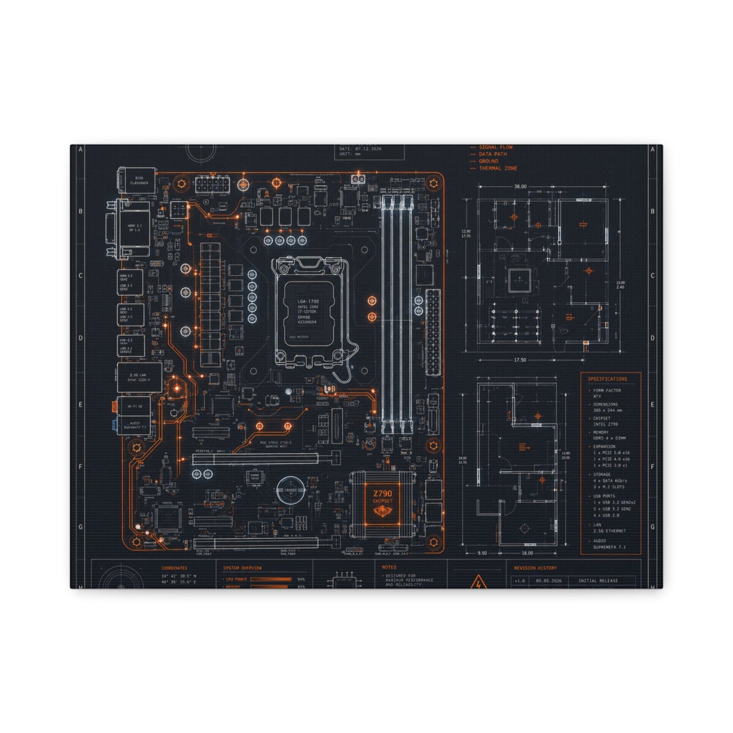 Custom Printed Circuit Board Matte Canvas Wall Art – 60 Sizes, Vertical, Horizontal & Square