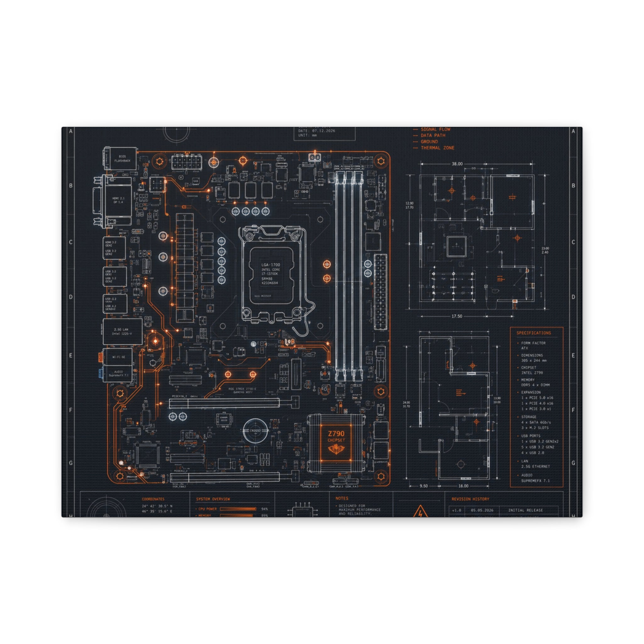 Custom Printed Minimalist Circuit Board Matte Canvas