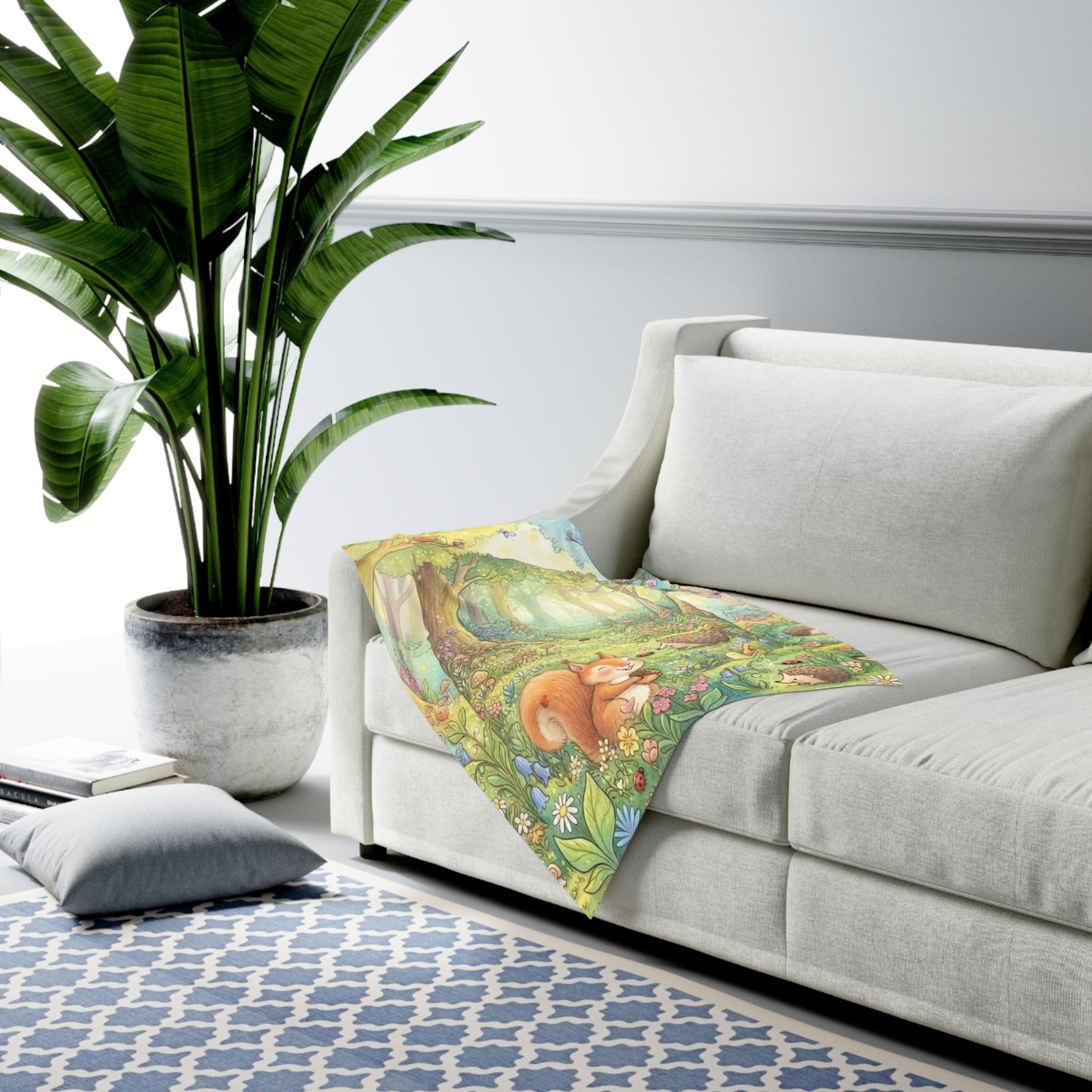Custom Printed Woodland Baby Swaddle Blanket — Cute Squirrel & Hedgehog Nursery Wrap