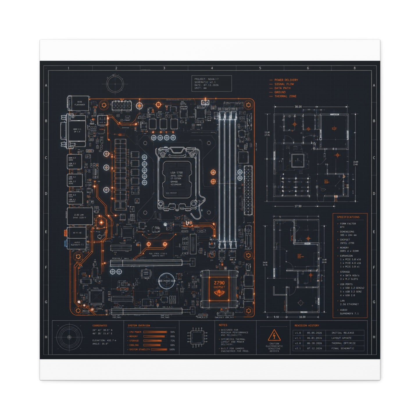 Custom Printed Circuit Board Matte Canvas Wall Art – 60 Sizes, Vertical, Horizontal & Square