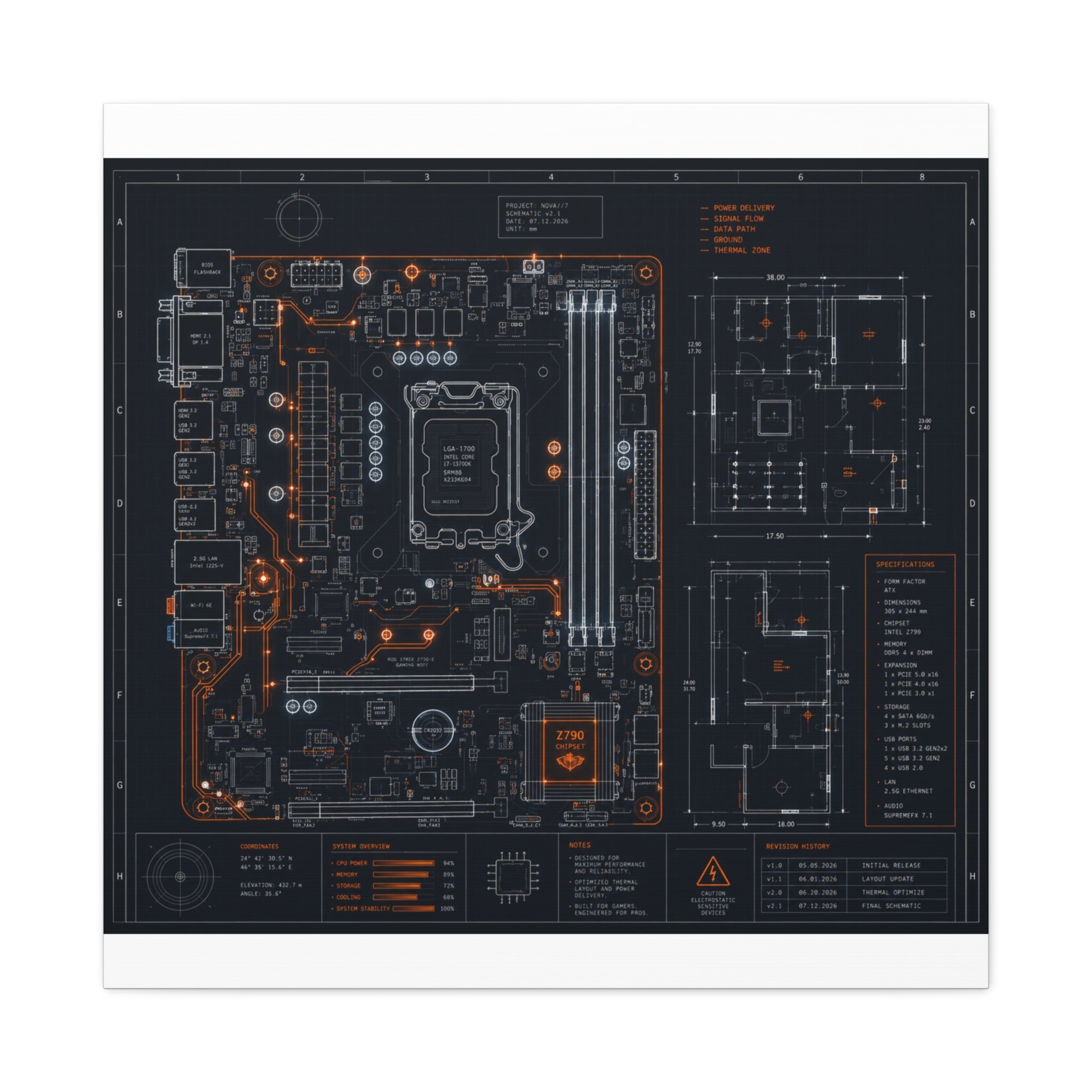 Custom Printed Minimalist Circuit Board Matte Canvas