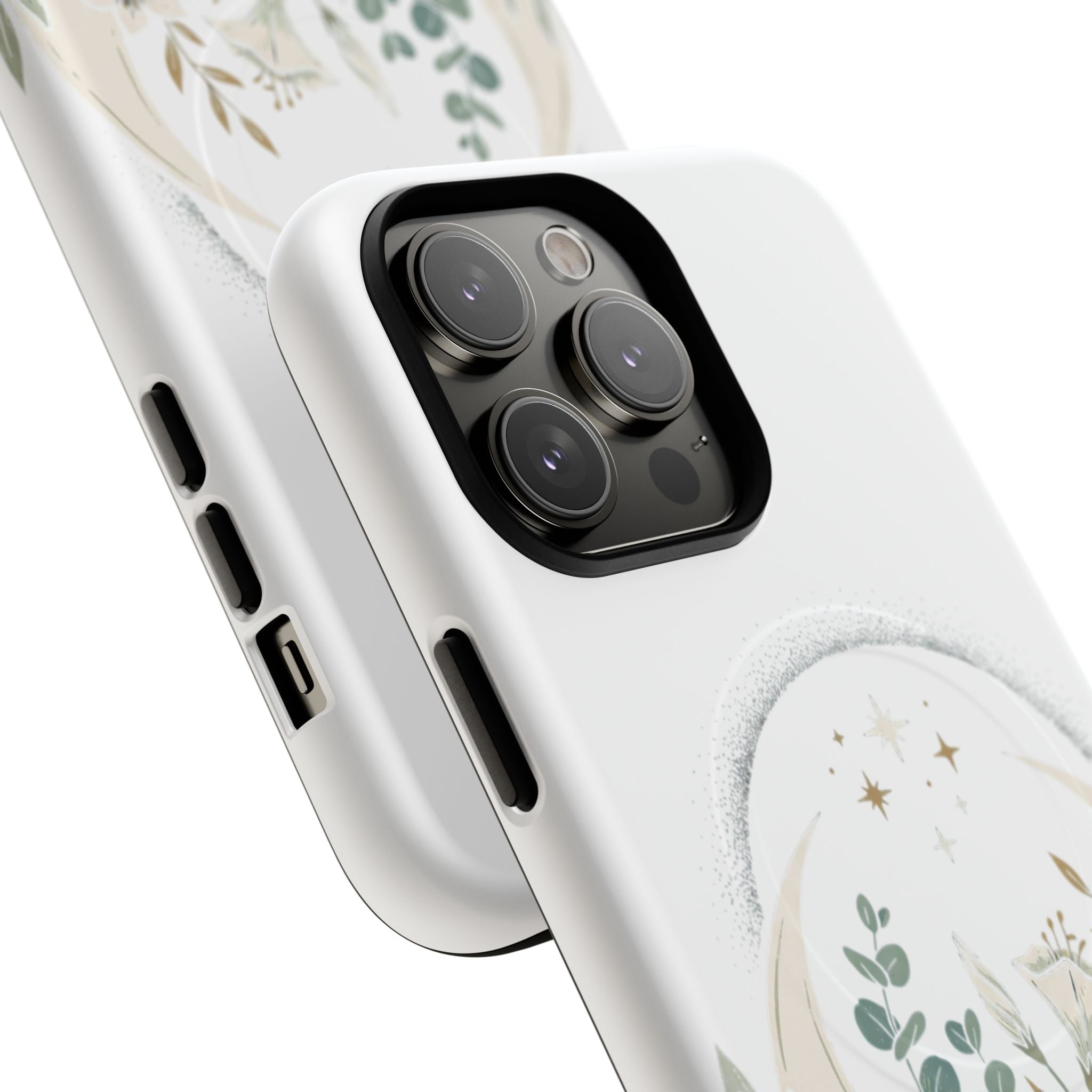 Floral Moon Magnetic Phone Case — Botanical iPhone Tough Case with Ring