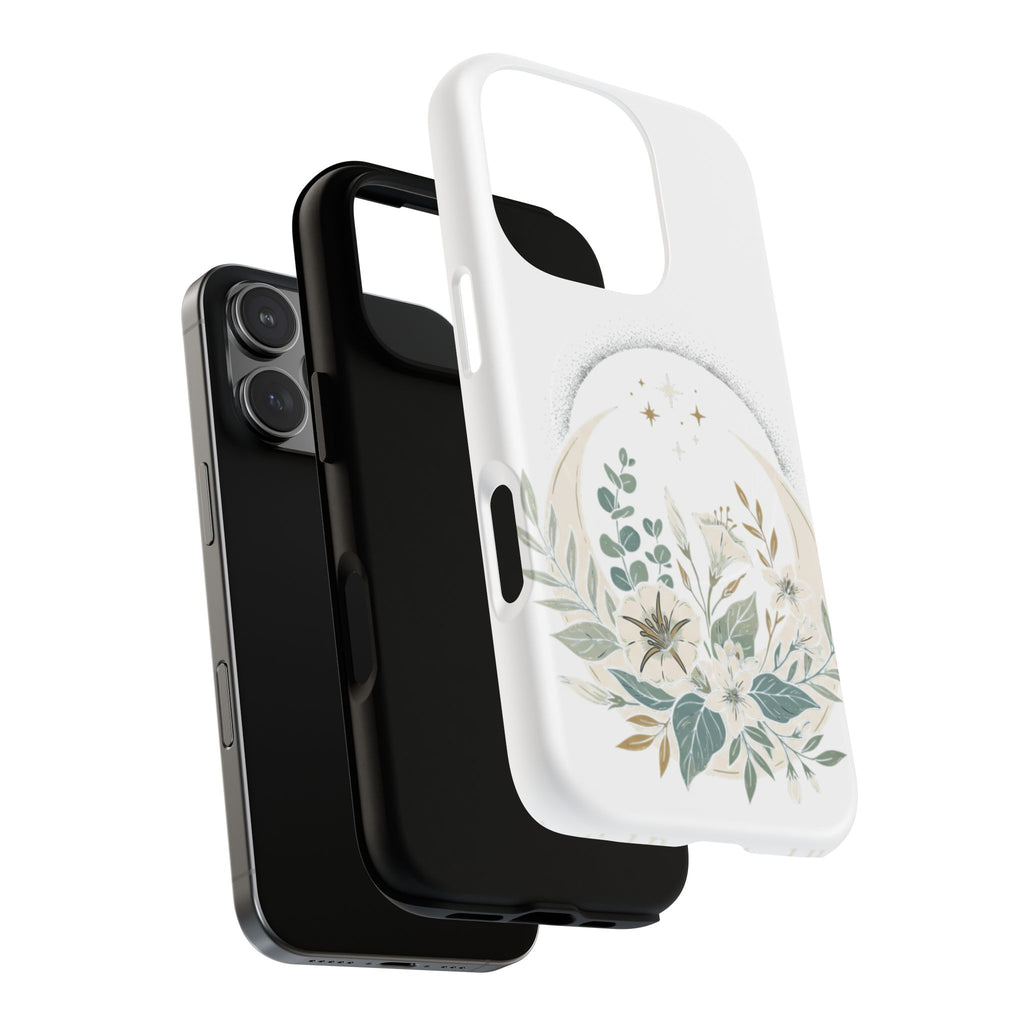 Floral Moon Magnetic Phone Case — Botanical iPhone Tough Case with Ring