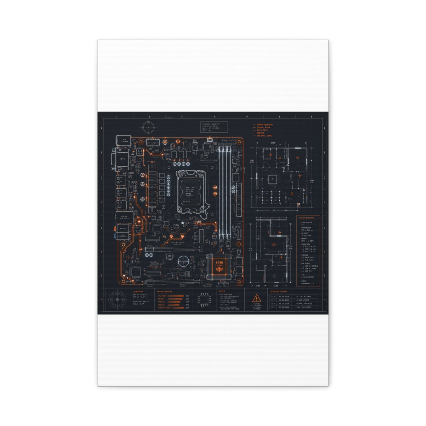 Custom Printed Circuit Board Matte Canvas Wall Art – 60 Sizes, Vertical, Horizontal & Square