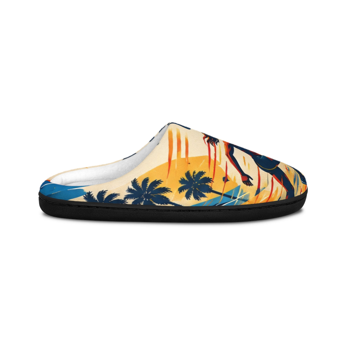 Custom Printed Men's Slippers — Retro Surf Poster Design (Los Angeles 2028) - Mayon Finds