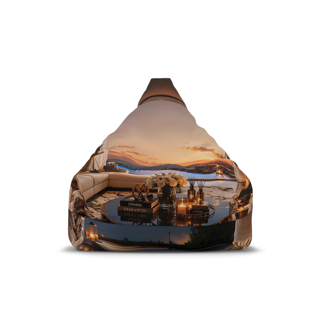 Custom Printed  Coastal Sunset Bean Bag Cover — Luxe Outdoor-Inspired Lounge Slipcover