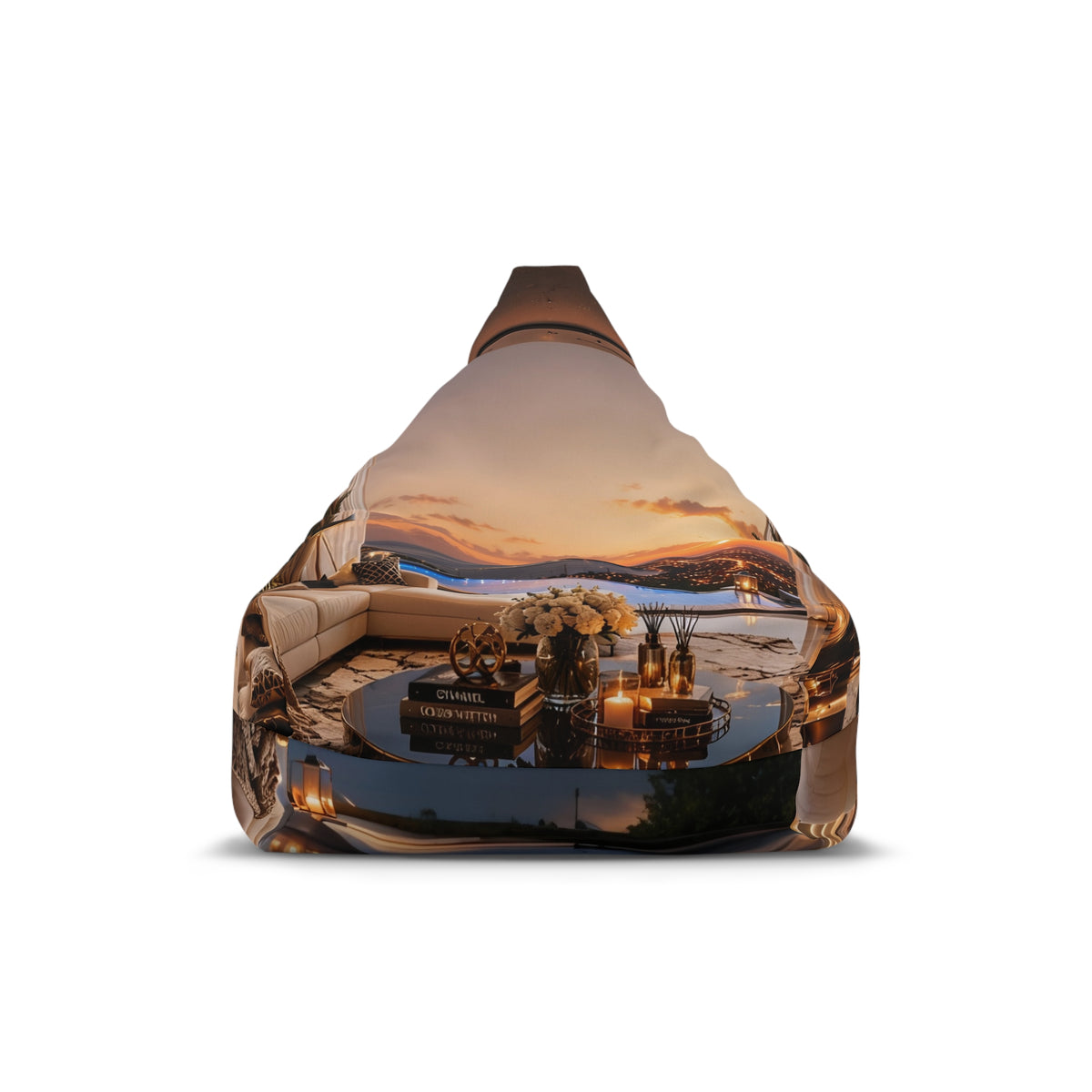 Custom Printed Coastal Sunset Bean Bag Cover — Luxe Outdoor-Inspired Lounge Slipcover - Mayon Finds