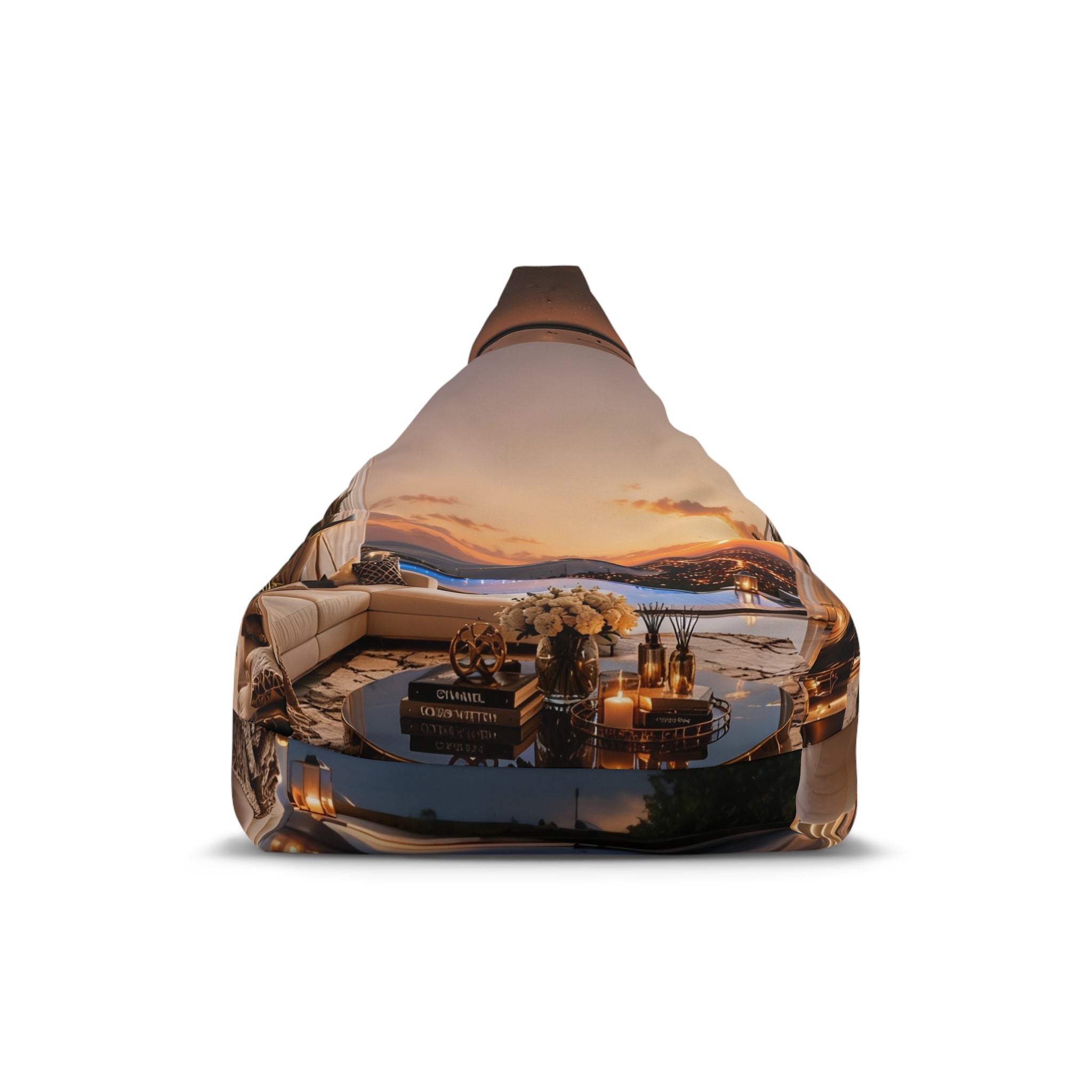 Custom Printed  Coastal Sunset Bean Bag Cover — Luxe Outdoor-Inspired Lounge Slipcover