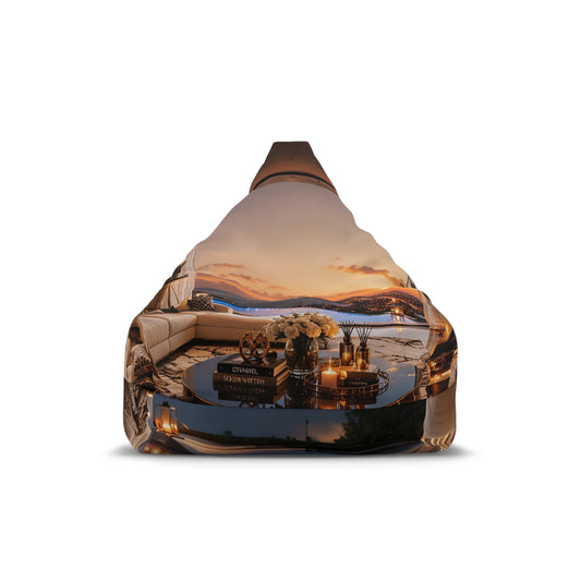Custom Printed  Coastal Sunset Bean Bag Cover — Luxe Outdoor-Inspired Lounge Slipcover