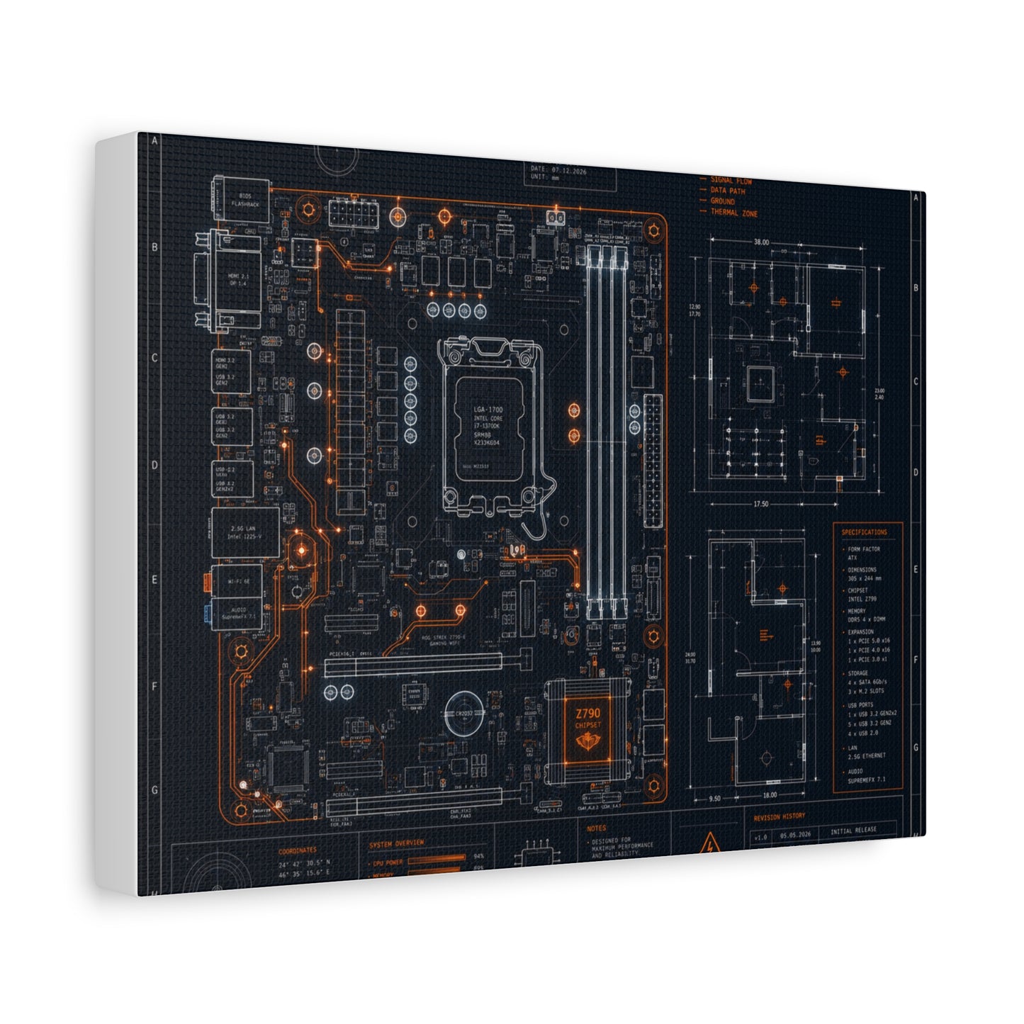Custom Printed Circuit Board Matte Canvas Wall Art – 60 Sizes, Vertical, Horizontal & Square