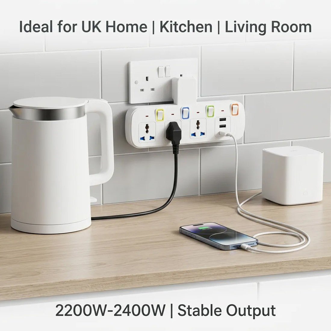 6-In 1 Multi Plug Extension Lead & USB Power Strip - Mayon Finds