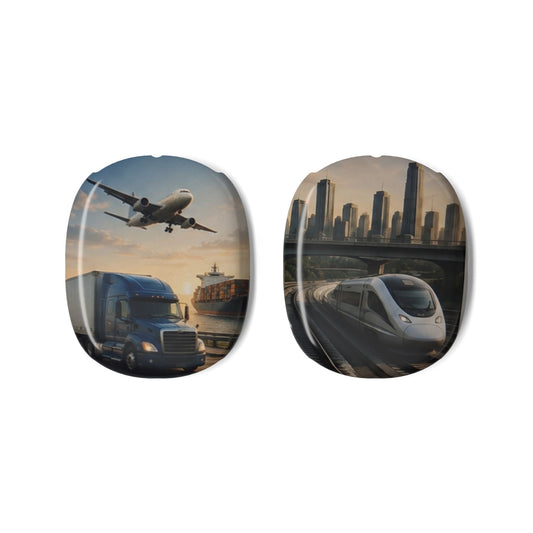 Custom Printed Transport Fleet Air Pods Max Shell Case — Plane, Truck & Train Travel Design