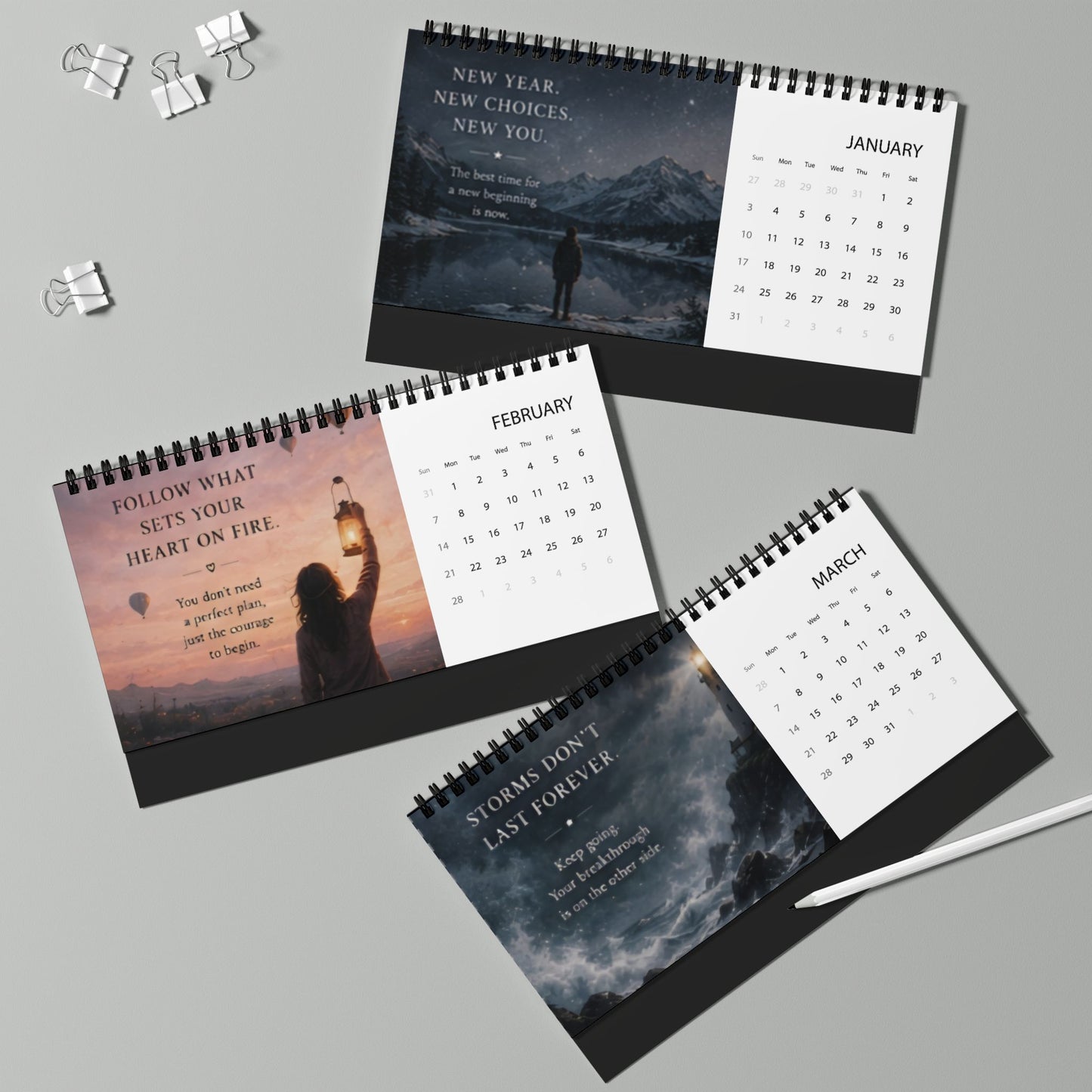 Custom Printed Inspirational 2027 Desktop Calendar — Motivational Grid Planner