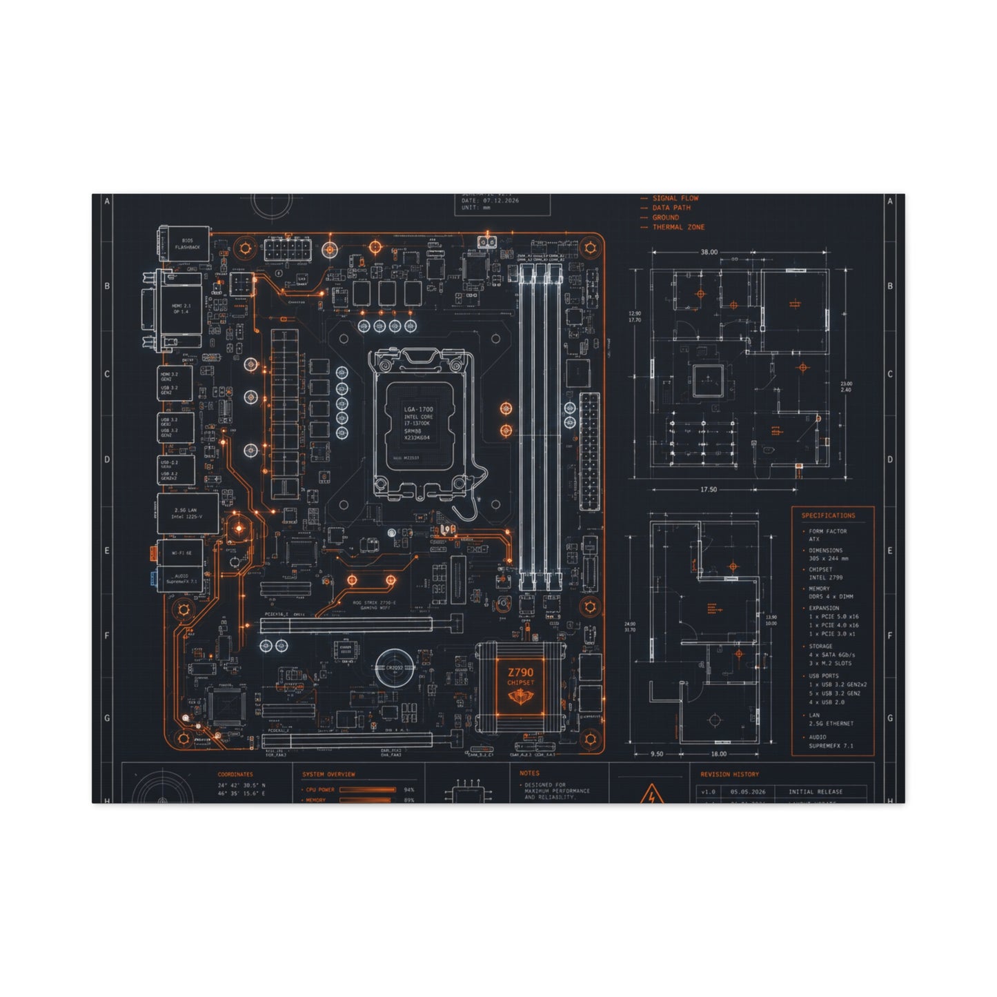 Custom Printed Circuit Board Matte Canvas Wall Art – 60 Sizes, Vertical, Horizontal & Square