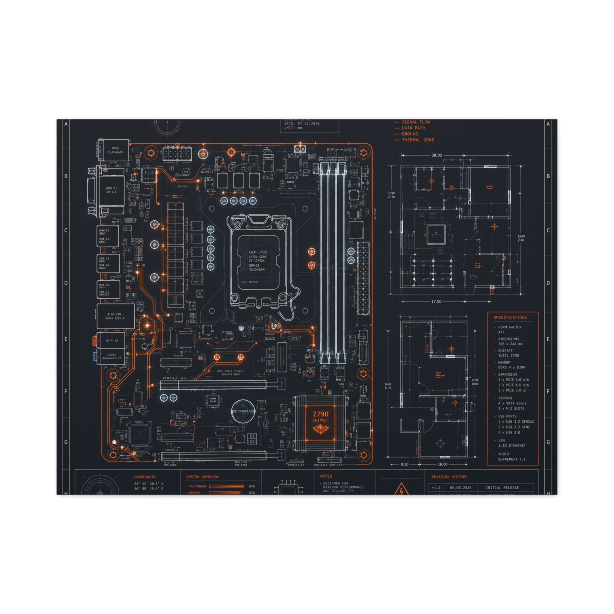 Custom Printed Minimalist Circuit Board Matte Canvas