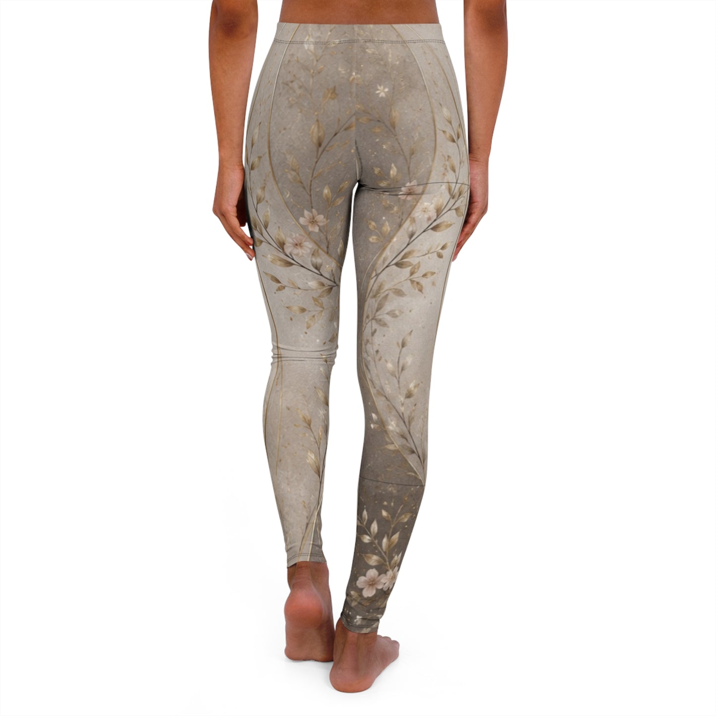 Custom Printed Moonlit Blossom Yoga Leggings – Floral Crescent Moon, 4-Way Stretch, High Waist