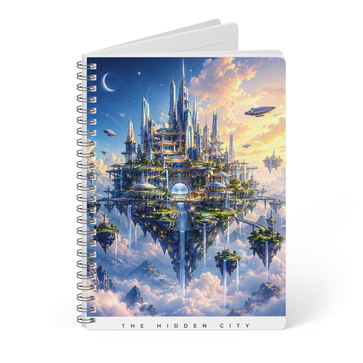 Custom Printed A5 Fantasy Journal – "The Hidden City" Floating Island, 150 Ruled Pages